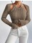 Kadın Örgü Desenli Omuz Dekolteli Slim Fit Crop Kazak 3
