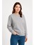 Kadın Üç Iplik Düz Bisiklet Yaka Sweatshirt - Gri 1