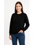 Kadın Üç Iplik Düz Bisiklet Yaka Sweatshirt - Siyah 1