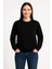 Kadın Üç Iplik Düz Bisiklet Yaka Sweatshirt - Siyah 2