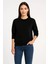 Kadın Üç Iplik Düz Bisiklet Yaka Sweatshirt - Siyah 5