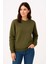 Kadın Üç Iplik Düz Bisiklet Yaka Sweatshirt - Haki 1