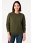 Kadın Üç Iplik Düz Bisiklet Yaka Sweatshirt - Haki 3