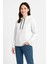 Kadın Üç Iplik Kapüşonlu Kanguru Çepli Sweatshirt Hoodie - Beyaz 3
