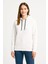 Kadın Üç Iplik Kapüşonlu Kanguru Çepli Sweatshirt Hoodie - Beyaz 5