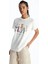 Xsıde Ekru Bisiklet Yaka Baskılı Kısa Kollu Kadın Tişört 1