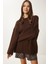 Yumuşak Dokulu Oversize Triko Kazak LPF0063 Kahverengi 3