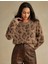 Kadın Leopar Desenli Incili Kürklü Triko Kazak 4