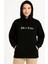 Kadın Üç Iplik Kapşonlu Ön ve Arka Baskılı Sweatshirt Hoodie- Siyah 1