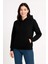 Kadın Üç Iplik Kapüşonlu Kanguru Çepli Sweatshirt Hoodie - Siyah 4
