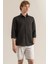 Erkek Siyah %100 Keten Modern Fit Cepsiz Gömlek 2