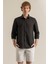 Erkek Siyah %100 Keten Modern Fit Cepsiz Gömlek 3