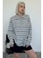 Gri Polo Yaka Çizgili Kadın Triko Kazak MG2469 1