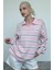 Pembe Polo Yaka Çizgili Kadın Triko Kazak MG2469 4
