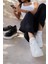 Kadın Sneaker Kalın Taban Altın Toka Detaylı Bağcıklı Spor Ayakkabı Rofke Siyah 8