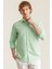 Erkek Mint Yeşil %100 Keten Modern Fit Cepsiz Gömlek 2