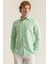 Erkek Mint Yeşil %100 Keten Modern Fit Cepsiz Gömlek 5