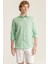 Erkek Mint Yeşil %100 Keten Modern Fit Cepsiz Gömlek 6