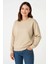 Kadın Üç Iplik Düz Bisiklet Yaka Sweatshirt - Bej 1
