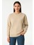 Kadın Üç Iplik Düz Bisiklet Yaka Sweatshirt - Bej 2