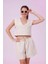 Kadın Krem Natural Flamlı Şort Pantolon Bluz 3lü Takım MSC267 2