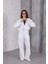 Kadın Beyaz Oversize Fermuarlı Kapüşonlu Eşofman Takımı Msc 503 3