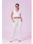 Kadın Beyaz Natural Flamlı Şort Pantolon Bluz 3lü Takım MSC267 4
