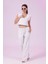 Kadın Beyaz Natural Flamlı Şort Pantolon Bluz 3lü Takım MSC267 5