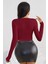 Kadın Bordo Uzun Kol Crop Top Bluz Kare Yaka 3