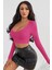 Kadın Fuşya Uzun Kol Crop Top Bluz Kare Yaka 5
