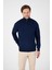 Lacivert Pamuk Yarım Fermuarlı Dik Yaka Triko Kazak 4