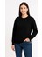 Üç Iplik Düz Bisiklet Yaka Sweatshirt - Siyah 1
