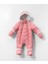 Şerit ve Bombeli Desenli Pati Detaylı Kapüşonlu, Patikli ve Eldivenli Kız Çocuk Kozmonot Tulum Mont 1