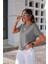 Kadın Yuvarlak Yaka Kol Etek Lazer Kesim Yırtmaç Detaylı Modal T-Shirt 3