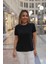 Kadın Yuvarlak Yaka Kol Etek Lazer Kesim Yırtmaç Detaylı Modal T-Shirt 8