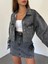 Çift Cepli Yıkamalı Crop Denim Ceket 1
