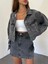 Çift Cepli Yıkamalı Crop Denim Ceket 4