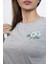 Kadın Gri Renk Papatya Baskılı Uzun Kollu Tshırt 4