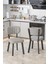 Parla 70X110CM Siyah Mermer Mutfak Masası, Mutfak Masası Takımı, Yemek Masası, 4 Gri Sandalye 2