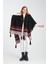 Geometrik Desenli Dokuma Triko Panço, Deri Detaylı Püsküllü Kadın Dış Giyim 3