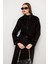 Dik Yaka Oversize Uzun Kaban Siyah 3124 3