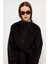Dik Yaka Oversize Uzun Kaban Siyah 3124 5