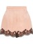 Amelea Pudra Pembe Saten Şort Siyah Leavers Dantel Detaylı Rahat ve Şık 1