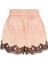 Amelea Pudra Pembe Saten Şort Siyah Leavers Dantel Detaylı Rahat ve Şık 2