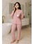 Kadın 6454 Düğmeli Süet Uzun Kol Pijama Takımı Gül Kurusu 1