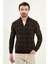 Desenli Slim Fit Fermuarlı Yarım Balıkçı Yaka Şönil Kumaş Erkek Triko Kazak 1