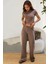 Kadın Bağcıklı Yumuşak Dokulu Örme Pantolon Kahve Kahvesi 2