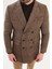 Ekoseli Slim Fit Geniş Yaka Kruvaze Yün Erkek Kaban 2