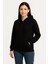 Kadın Üç Iplik Kapüşonlu Tam Fermuarlı Kanguru Çepli Sweatshirt Hoodie - Siyah 8