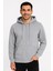 Erkek Üç Iplik Kapüşonlu Tam Fermuarlı Kanguru Çepli Sweatshirt Hoodie - Gri 1